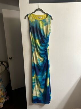 Calvin Klein Blue and Yellow Watercolor Maxi Dress